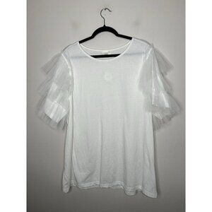 Oddy White Ruffle Short Sleeve Top Casual Blouse Boho Size 2XL NWT
